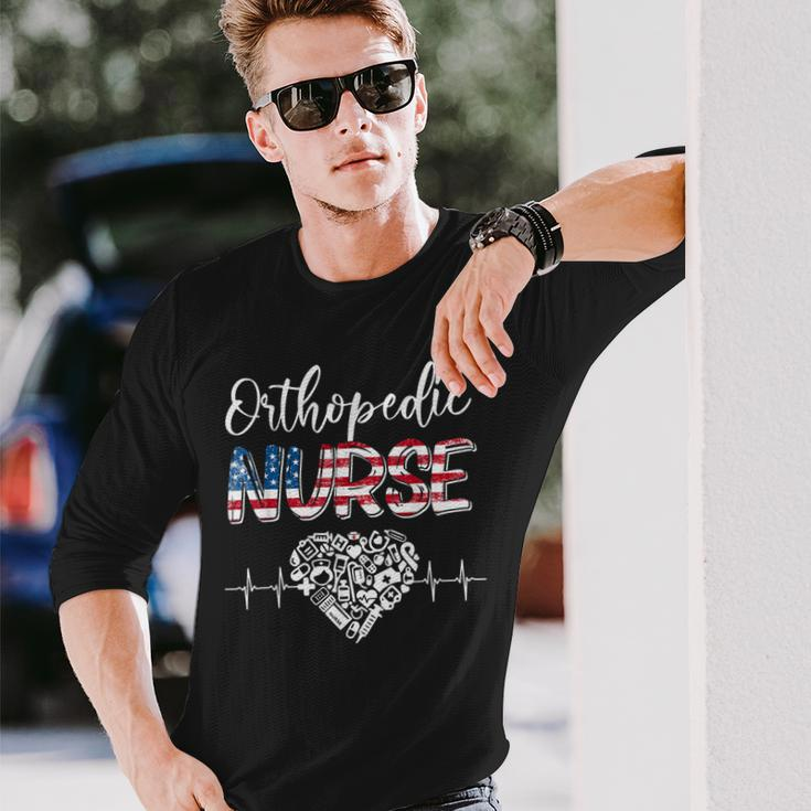 American Flag Stethoscope Orthopedic Nurse Scrub 4Th Of July Long Sleeve T-Shirt Gifts for Him