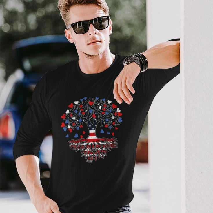 American Tree 4Th Of July Usa Flag Hearts Roots Patriotic Long Sleeve T-Shirt T-Shirt Gifts for Him