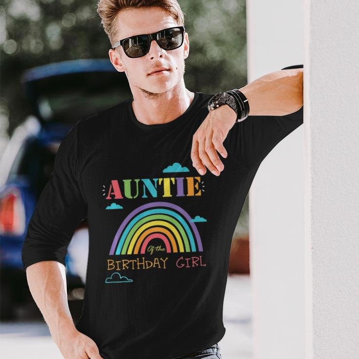 Auntie Of The Birthday Girl Rainbow Theme Matching Long Sleeve T-Shirt T-Shirt Gifts for Him