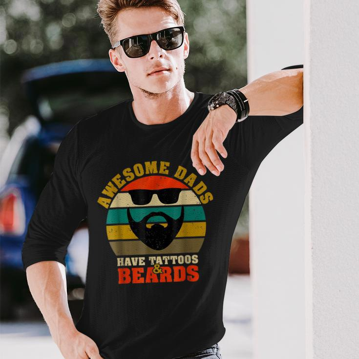 Awesome Dads Have Tattoos And Beards Vintage Fathers Day V3 Long Sleeve T-Shirt Gifts for Him