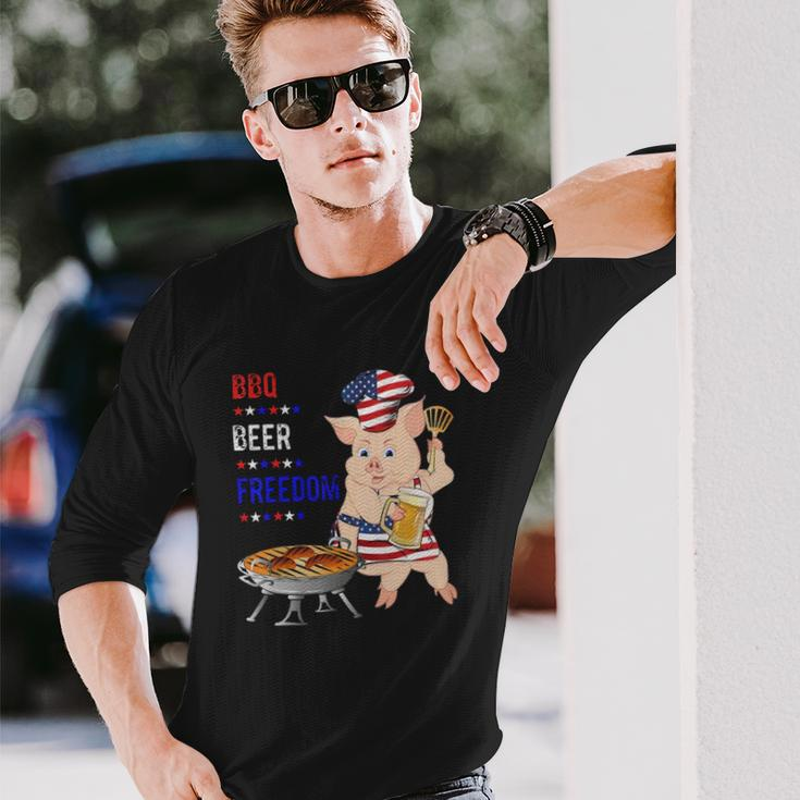 Bbq Beer Freedom Pig American Flag Long Sleeve T-Shirt T-Shirt Gifts for Him
