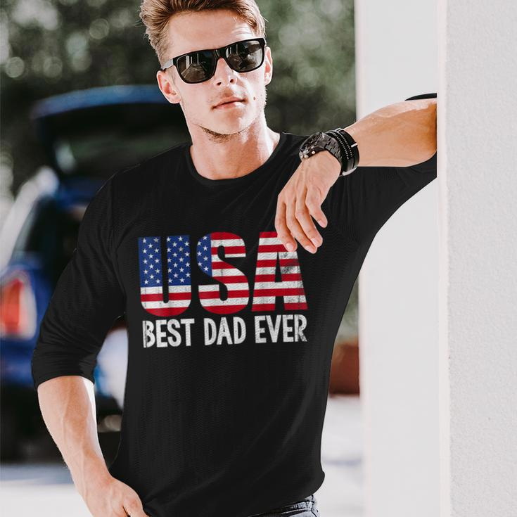 Best Dad Ever With Us American Flag Awesome Dads Long Sleeve T-Shirt Gifts for Him