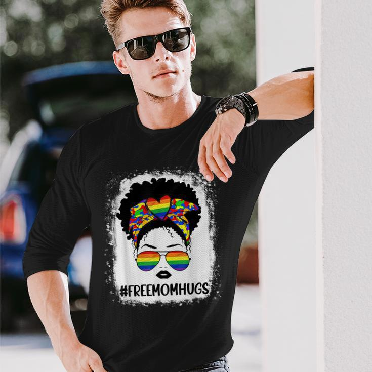 Black Free Mom Hugs Messy Bun Lgbt Pride Rainbow Long Sleeve T-Shirt T-Shirt Gifts for Him