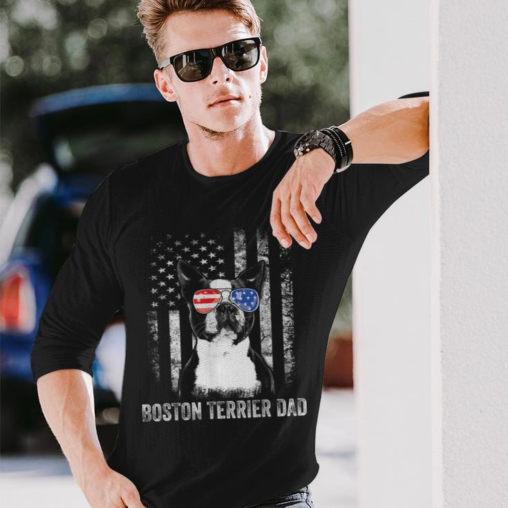 Boston Terrier Dad American Flag 4Th Of July Dog Fathers Day Long Sleeve T-Shirt Gifts for Him