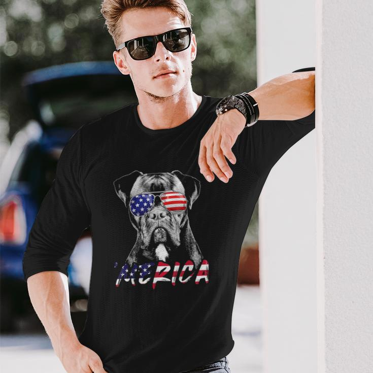 Boxer Dog American Usa Flag Merica 4Th Of July Dog Lover Long Sleeve T-Shirt T-Shirt Gifts for Him