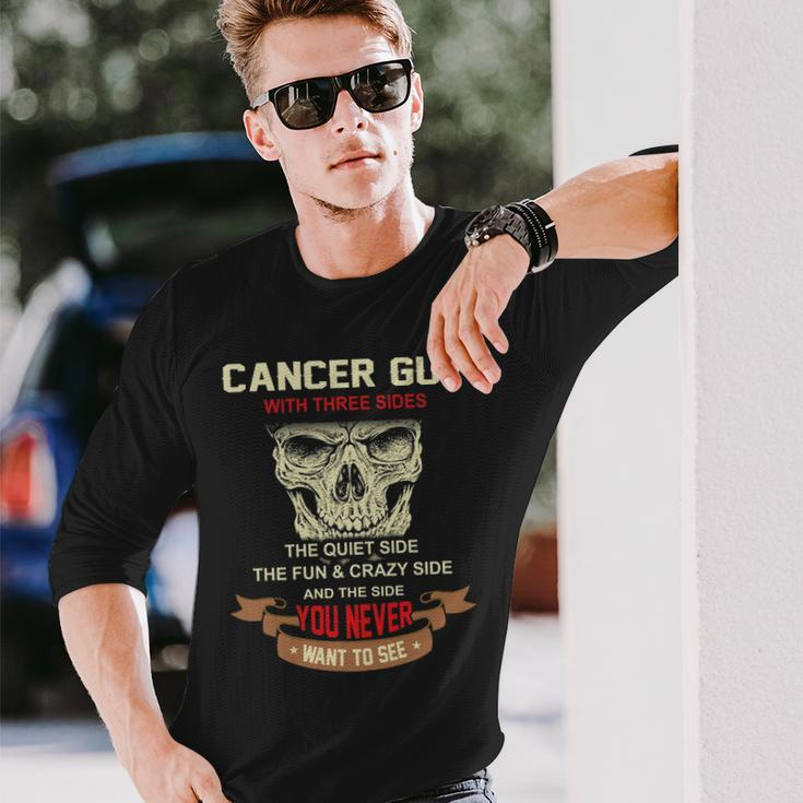 Cancer Guy I Have 3 Sides Cancer Guy Birthday Long Sleeve T-Shirt Gifts for Him