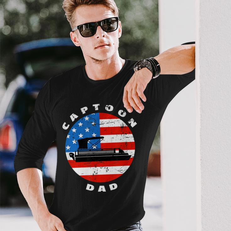Captoon Dad Pontoon Boat Captain Us Flag 4Th Of July Boating Long Sleeve T-Shirt Gifts for Him
