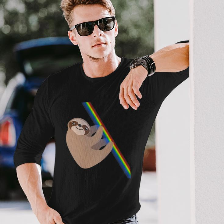 Cute Sloth New Sloth Climbing A Rainbow Long Sleeve T-Shirt T-Shirt Gifts for Him