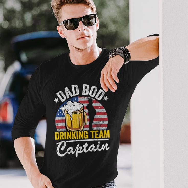 Dad Bod Drinking Team Captain American Flag 4Th Of July Beer Long Sleeve T-Shirt Gifts for Him