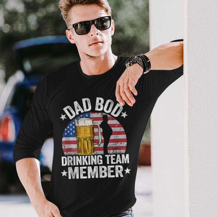 Dad Bod Drinking Team Member American Flag 4Th Of July Beer Long Sleeve T-Shirt Gifts for Him