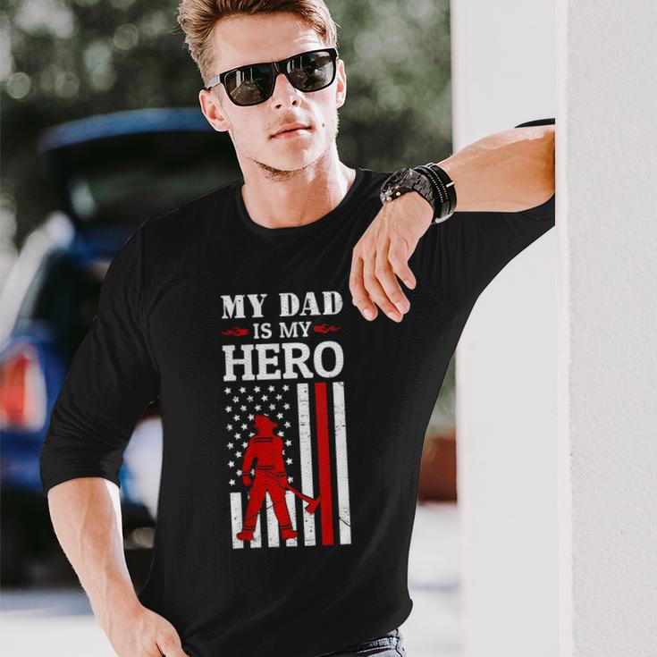 My Dad Is My Hero-Firefighter Dad Fathers Day 4Th Of July Long Sleeve T-Shirt Gifts for Him