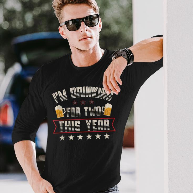 Drinking For Two 4Th Of July Pregnancy Announcement Long Sleeve T-Shirt Gifts for Him