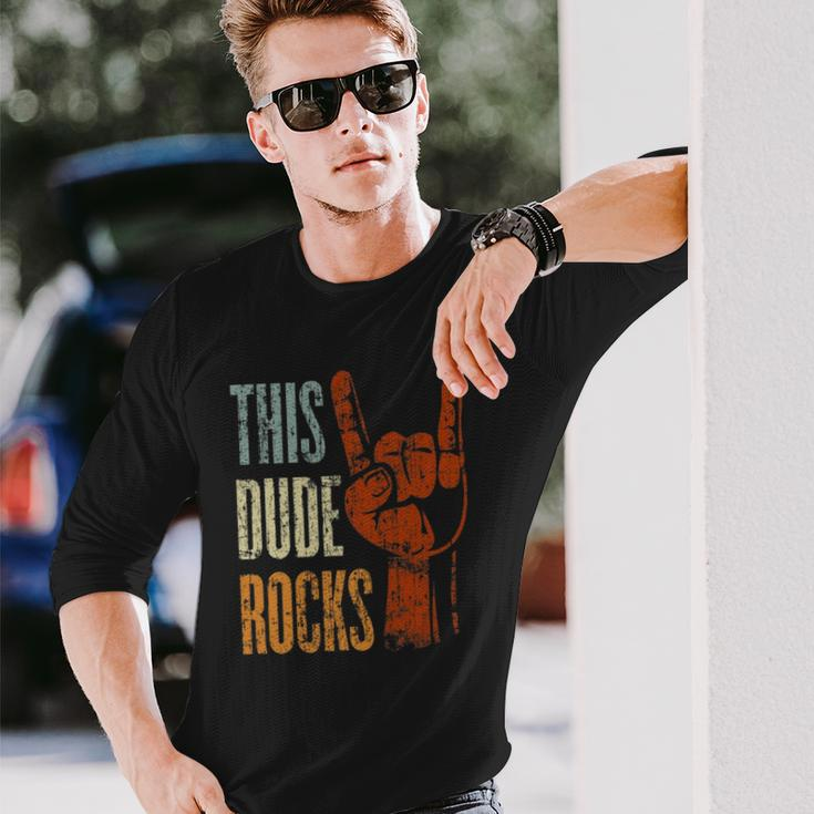 This Dude Rocks Rock N Roll Heavy Metal Devil Horns Long Sleeve T-Shirt T-Shirt Gifts for Him