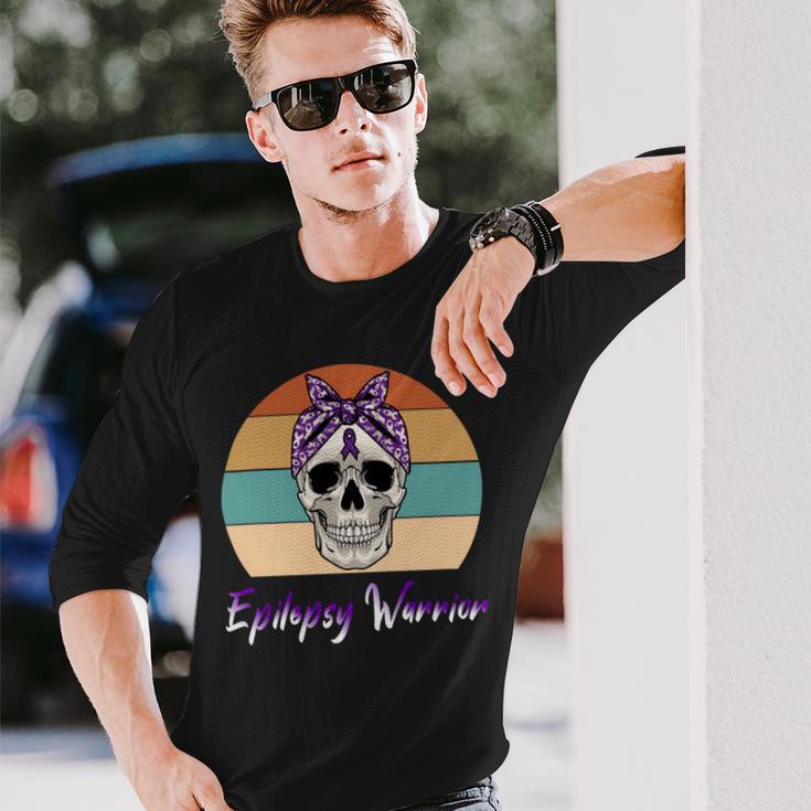 Epilepsy Warrior Skull Women Vintage Purple Ribbon Epilepsy Epilepsy Awareness V2 Unisex Long Sleeve Gifts for Him