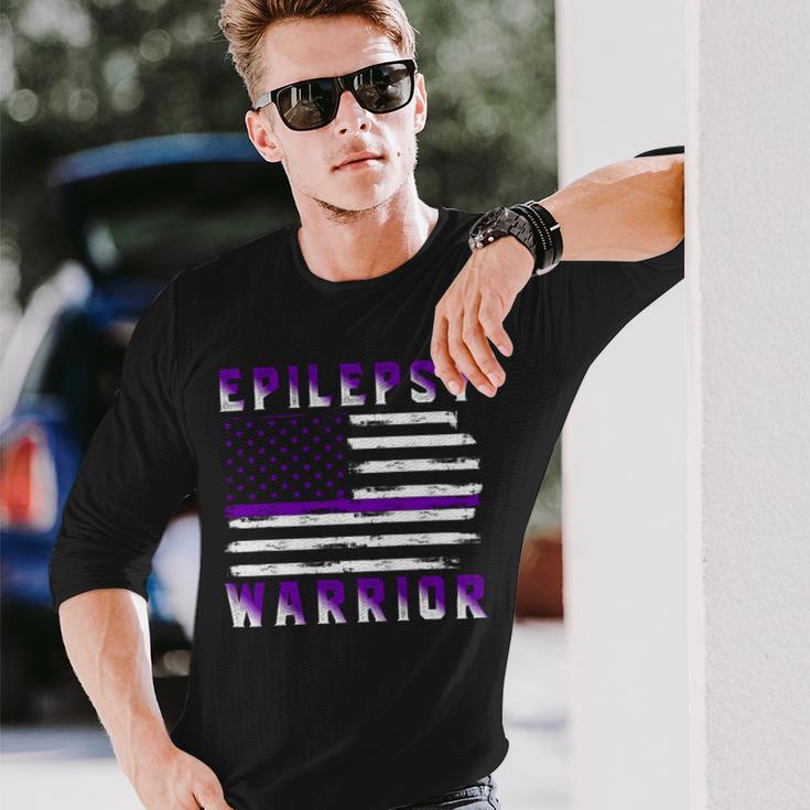 Epilepsy Warrior Usa Flag United States Flag Epilepsy Epilepsy Awareness Unisex Long Sleeve Gifts for Him