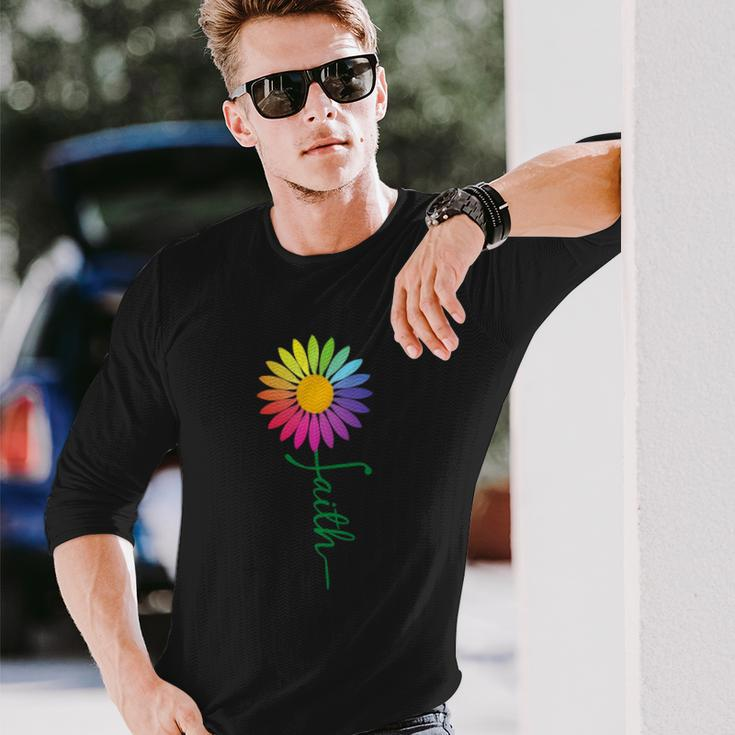 Faith Cross Flower Rainbow Christian Long Sleeve T-Shirt T-Shirt Gifts for Him