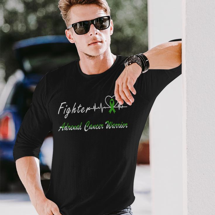 Fighter Adrenal Cancer Warrior Heartbeat Green Ribbon Adrenal Cancer Adrenal Cancer Awareness Unisex Long Sleeve Gifts for Him