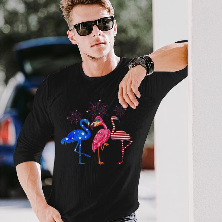 Flamingos Usa Flag 4Th Of July Independence Day Patriotic Long Sleeve T-Shirt Gifts for Him