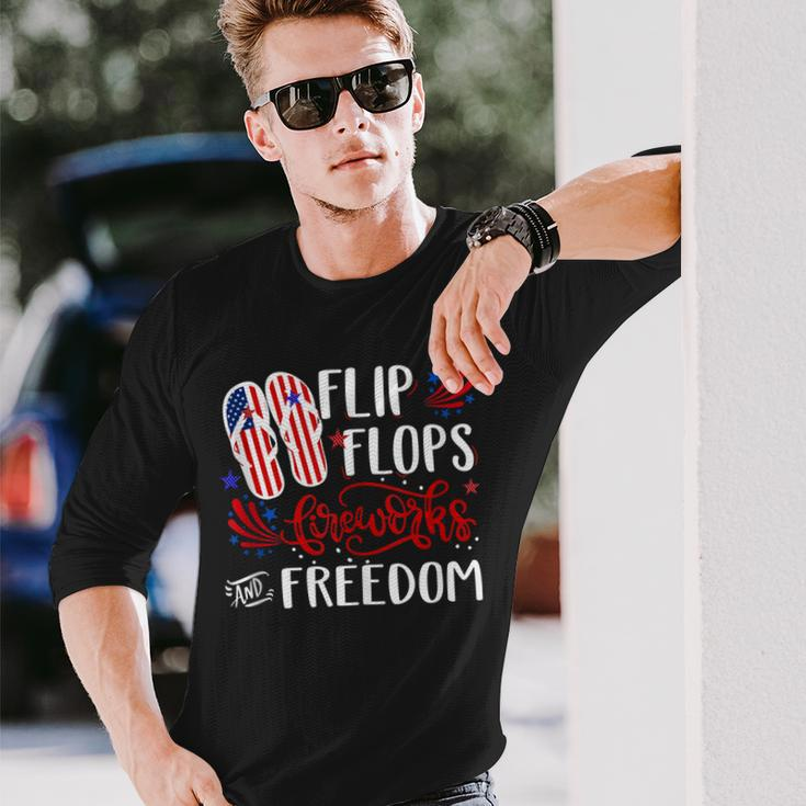 Flip Flops Fireworks And Freedom 4Th Of July V2 Long Sleeve T-Shirt Gifts for Him