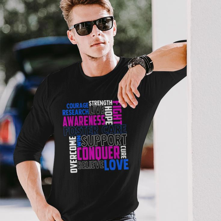 Foster Care Awareness Adoption Related Blue Ribbon Long Sleeve T-Shirt T-Shirt Gifts for Him