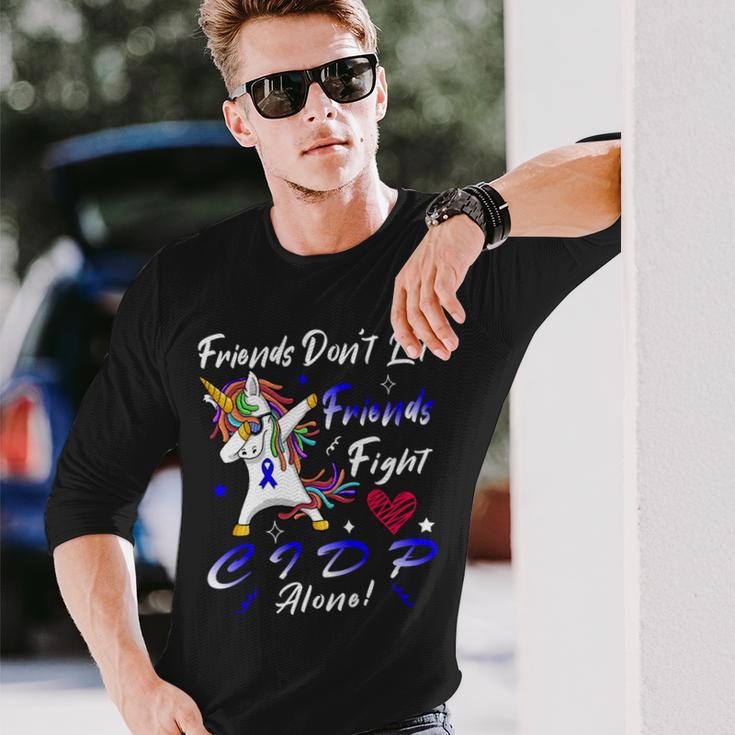 Friends Dont Let Friends Fight Chronic Inflammatory Demyelinating Polyneuropathy Cidp Alone Unicorn Blue Ribbon Cidp Support Cidp Awareness V2 Unisex Long Sleeve Gifts for Him