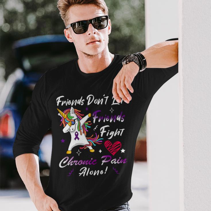 Friends Dont Let Friends Fight Chronic Pain Alone Unicorn Purple Ribbon Chronic Pain Support Chronic Pain Awareness Unisex Long Sleeve Gifts for Him