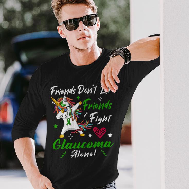 Friends Dont Let Friends Fight Glaucoma Alone Unicorn Green Ribbon Glaucoma Glaucoma Awareness Unisex Long Sleeve Gifts for Him