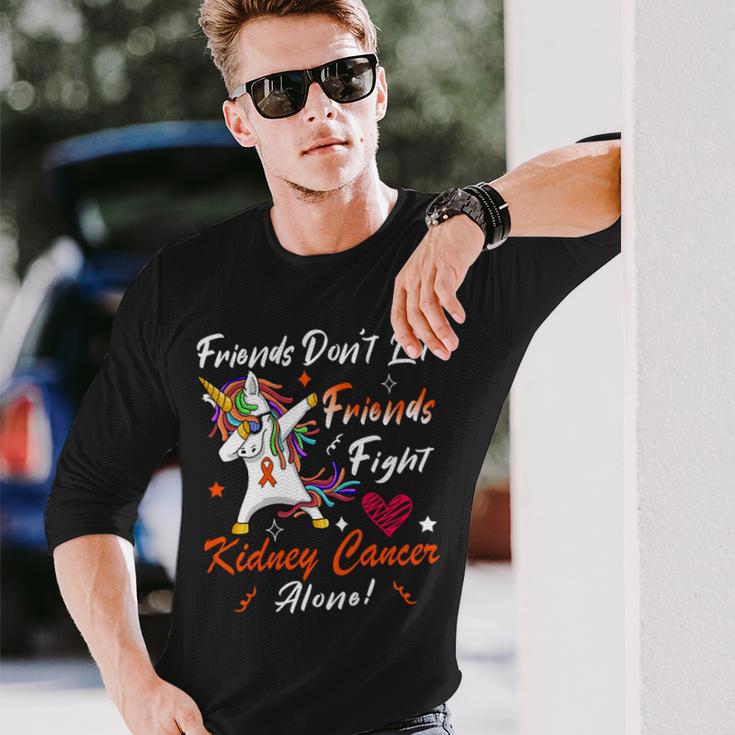 Friends Dont Let Friends Fight Kidney Cancer Alone Unicorn Orange Ribbon Kidney Cancer Kidney Cancer Awareness Unisex Long Sleeve Gifts for Him