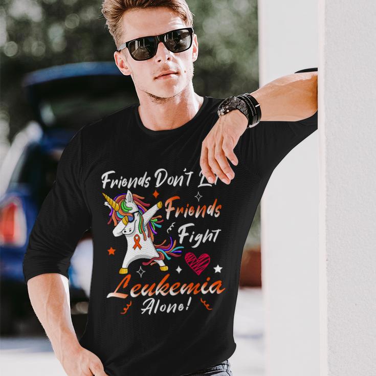 Friends Dont Let Friends Fight Leukemia Alone Unicorn Orange Ribbon Leukemia Leukemia Awareness Unisex Long Sleeve Gifts for Him