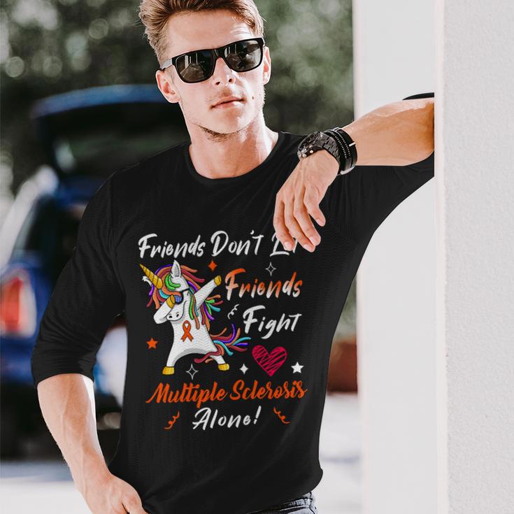 Friends Dont Let Friends Fight Multiple Sclerosis Alone Unicorn Orange Ribbon Multiple Sclerosis Multiple Sclerosis Awareness Unisex Long Sleeve Gifts for Him