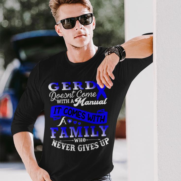 Gerd Doesnt Come With A Manual It Comes With A Family Who Never Gives Up Periwinkle Blue Ribbon Gastroesophageal Reflux Disease Gerd Awareness Unisex Long Sleeve Gifts for Him