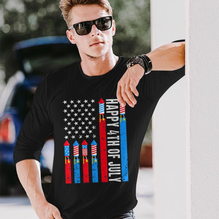 Happy 4Th Of July American Flag Fireworks Patriotic Outfits Long Sleeve T-Shirt Gifts for Him