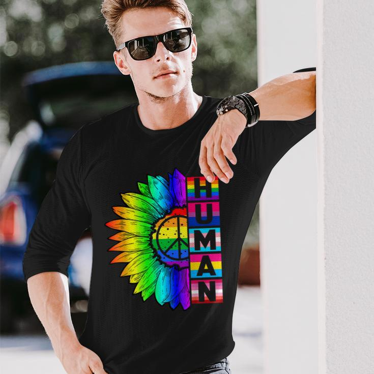Human Sunflower Lgbt Flag Gay Pride Month Proud Lgbtq V3 Long Sleeve T-Shirt Gifts for Him