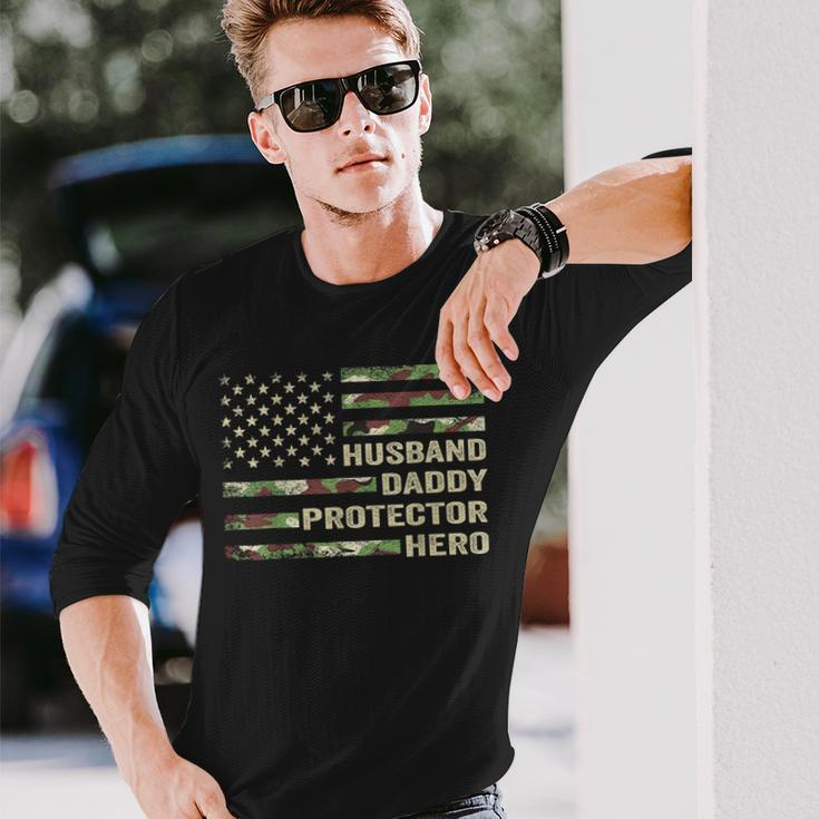 Husband Daddy Protector Hero Fathers Day Flag Long Sleeve T-Shirt T-Shirt Gifts for Him