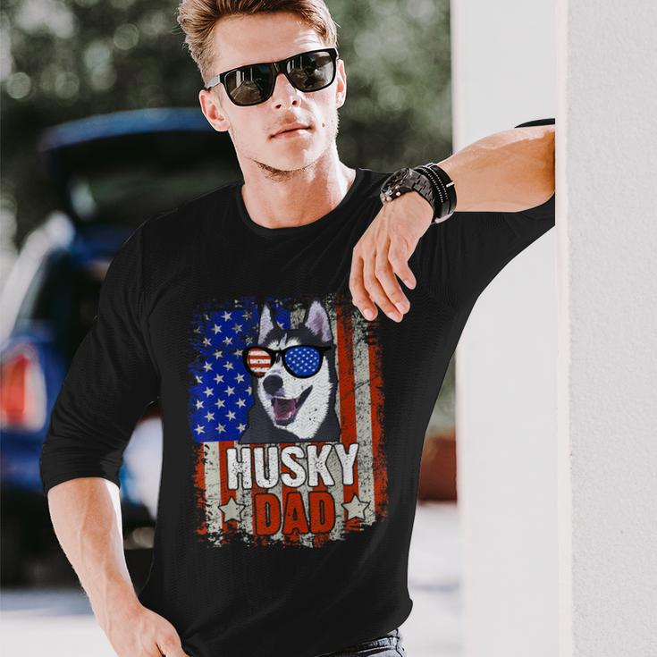 Husky Dad 4Th Of July American Flag Glasses Dog Men Boy Long Sleeve T-Shirt Gifts for Him