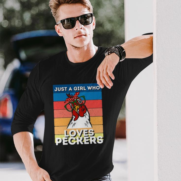 Just A Girl That Loves Peckers Chicken Woman Tee Long Sleeve T-Shirt T-Shirt Gifts for Him