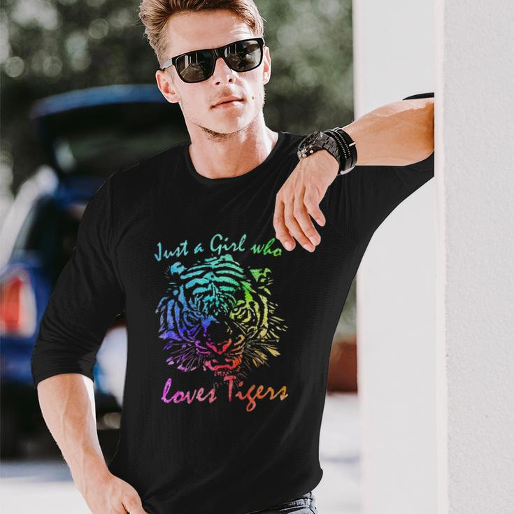 Just A Girl Who Loves Tigers Retro Vintage Rainbow Graphic Long Sleeve T-Shirt T-Shirt Gifts for Him