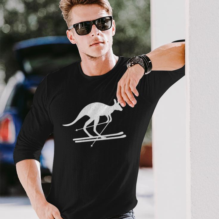 Kangaroo Skiing Fun Winter Sports Australia Travel Long Sleeve T-Shirt T-Shirt Gifts for Him