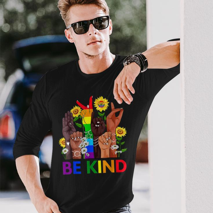 Be Kind Sign Language Hand Talking Lgbtq Flag Gay Pride Long Sleeve T-Shirt T-Shirt Gifts for Him