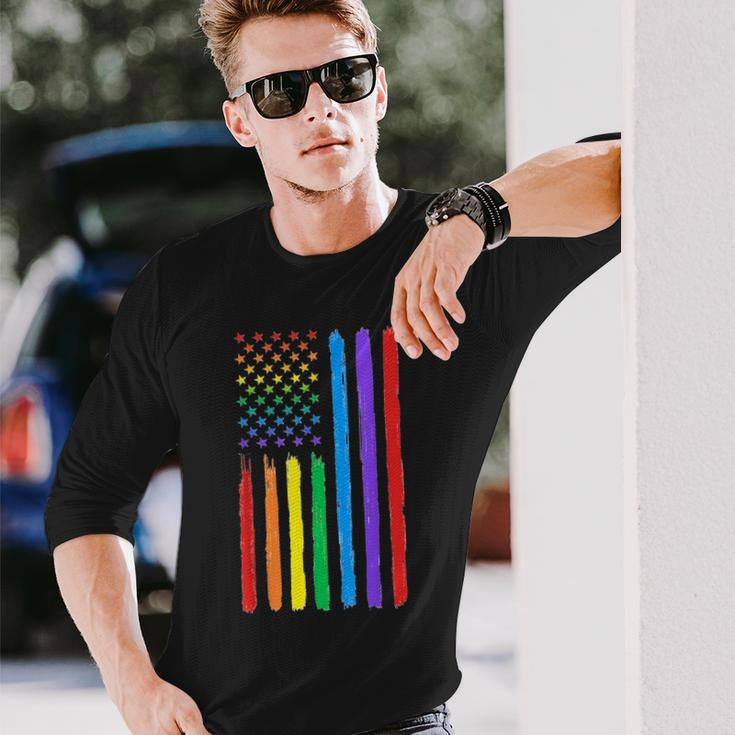 Lgbtq American Flag Pride Rainbow Gay Lesbian Bi Transgender Long Sleeve T-Shirt T-Shirt Gifts for Him