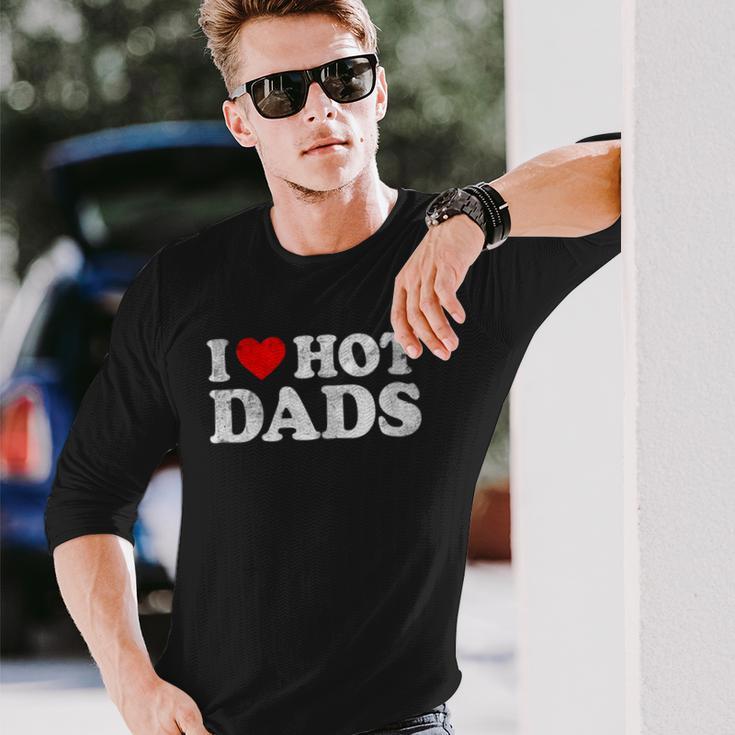 I Love Hot Dads I Heart Hot Dads Love Hot Dads V-Neck Long Sleeve T-Shirt T-Shirt Gifts for Him