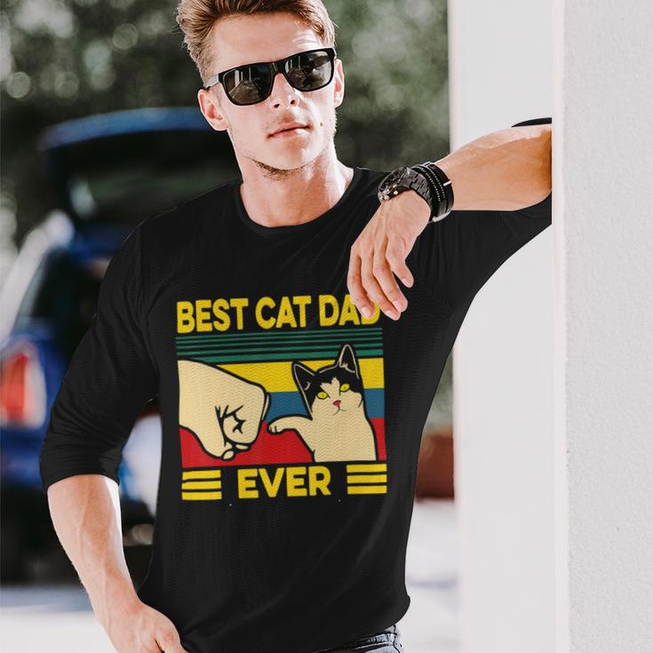 Mens Vintage Best Cat Dad Ever Bump Fit 240 Shirt Unisex Long Sleeve Gifts for Him