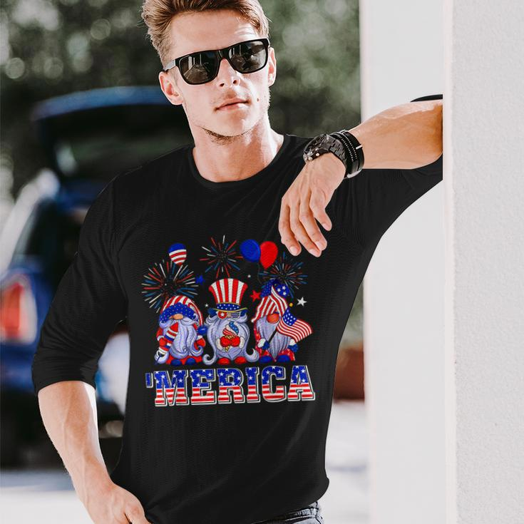 Merica Gnomes Happy 4Th Of July Us Flag Independence Day Long Sleeve T-Shirt Gifts for Him