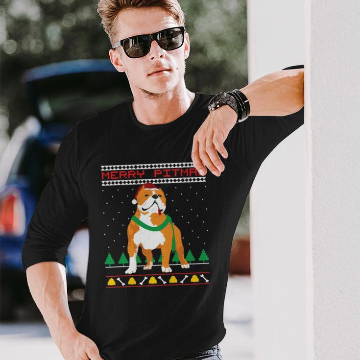 Merry Pitmas Pitbull Santa Claus Dog Ugly Christmas Long Sleeve T-Shirt T-Shirt Gifts for Him
