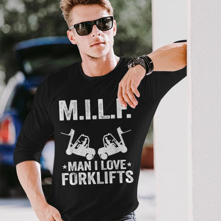 MILF Man I Love Forklifts Jokes Forklift Driver Long Sleeve T-Shirt Gifts for Him