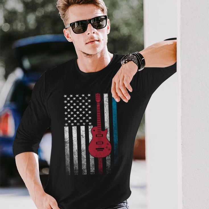 Musician Guitar Music 4Th Of July American Flag Usa America Long Sleeve T-Shirt Gifts for Him