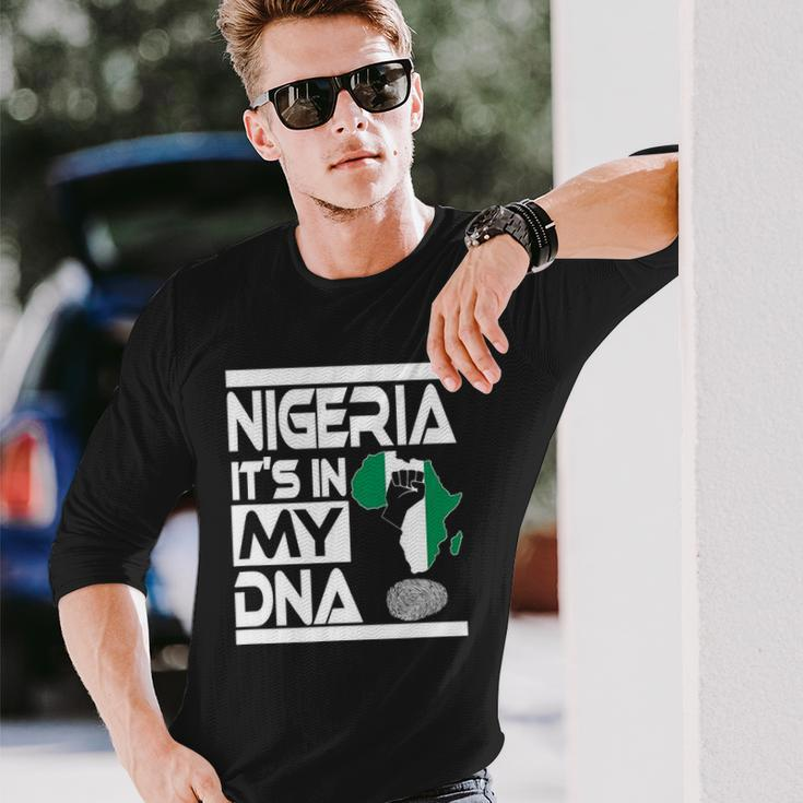 Nigeria Is In My Dna Nigerian Flag Africa Map Raised Fist Long Sleeve T-Shirt T-Shirt Gifts for Him