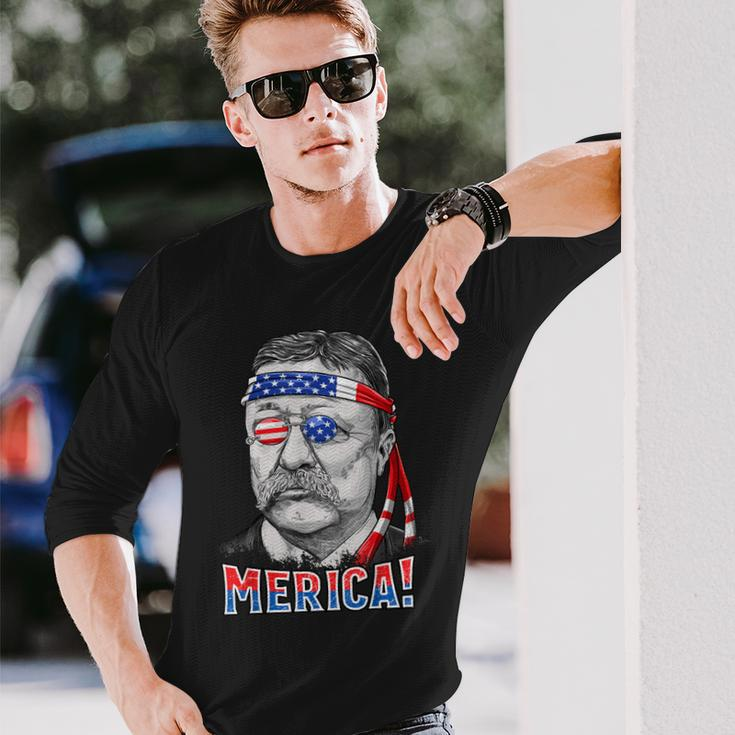 Theodore Roosevelt Merica 4Th July Men Usa Us President Long Sleeve T-Shirt Gifts for Him