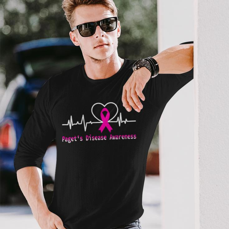Pagets Disease Awareness Heartbeat Pink Ribbon Pagets Disease Pagets Disease Awareness Long Sleeve T-Shirt Gifts for Him