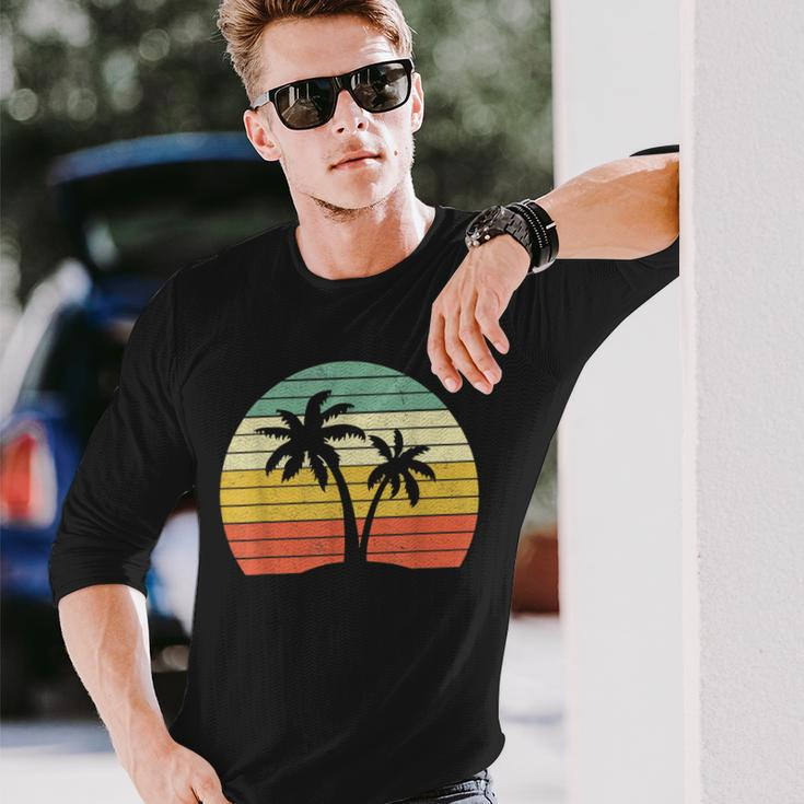 Palm Tree Vintage Retro Style Tropical Beach Long Sleeve T-Shirt T-Shirt Gifts for Him